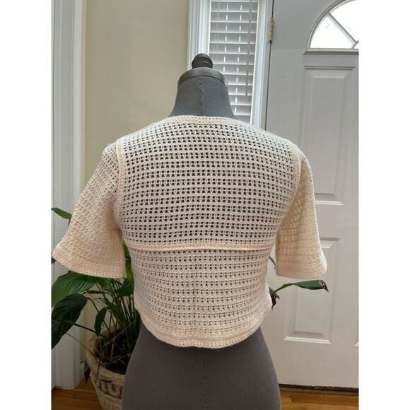 Crochet Knit Button Closure Short Sleeve Sweeter Top Size Small Boho - Picture 4 of 9